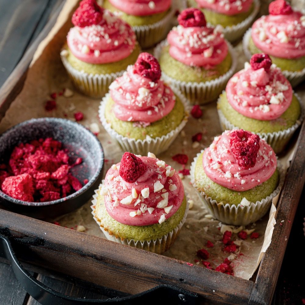 Matcha Raspberry Cake Parfait with REAL Raspberry Buttercream